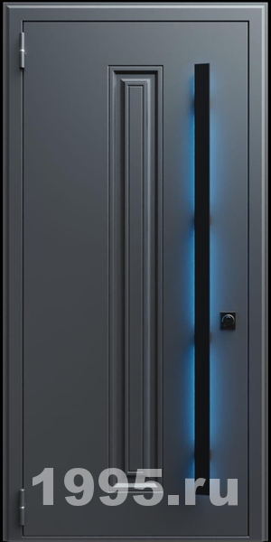 Стальная дверь с металлофиленкой, длинной ручкой с подсветкой и темно-серым порошковым окрашиванием RAL 7021 (тип №1) Стальная дверь с металлофиленкой, длинной ручкой с подсветкой и темно-серым порошковым окрашиванием RAL 7021 (тип №1)