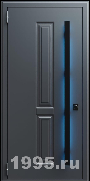 Стальная дверь с металлофиленкой, длинной ручкой с подсветкой и темно-серым порошковым окрашиванием RAL 7021 (тип №11) Стальная дверь с металлофиленкой, длинной ручкой с подсветкой и темно-серым порошковым окрашиванием RAL 7021 (тип №11)