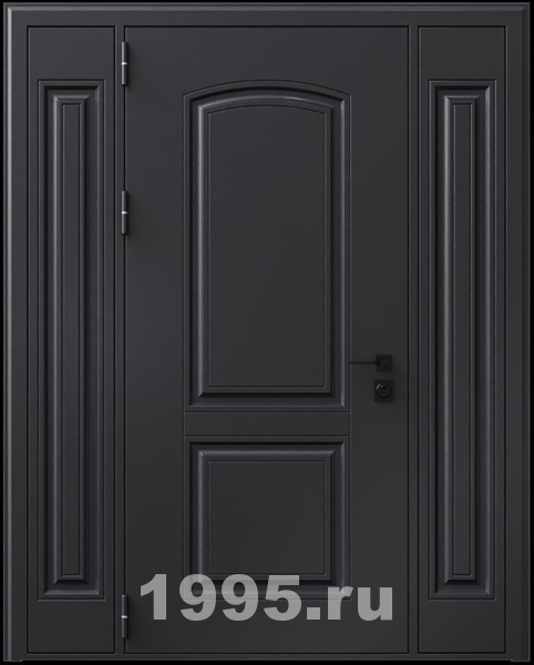 Стальная дверь с металлофиленкой, вставками по бокам и порошковым окрашиванием RAL 9004 (тип №4) Стальная дверь с металлофиленкой, вставками по бокам и порошковым окрашиванием RAL 9004 (тип №4)