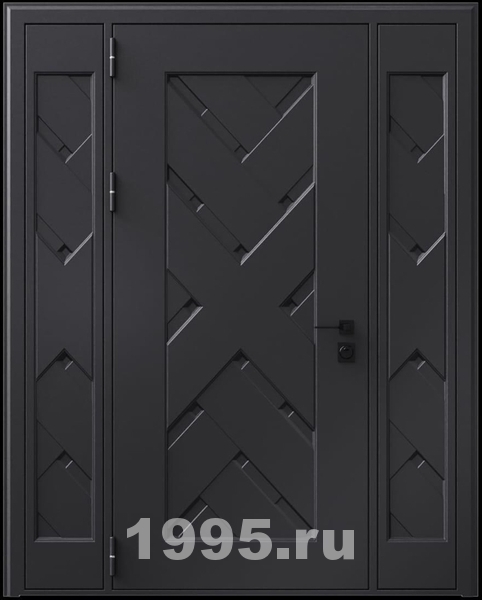 Стальная дверь с металлофиленкой, вставками по бокам и порошковым окрашиванием RAL 9004 (тип №10) Стальная дверь с металлофиленкой, вставками по бокам и порошковым окрашиванием RAL 9004 (тип №10)