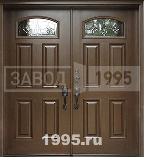 Двустворчатая дверь с ковкой и стеклом